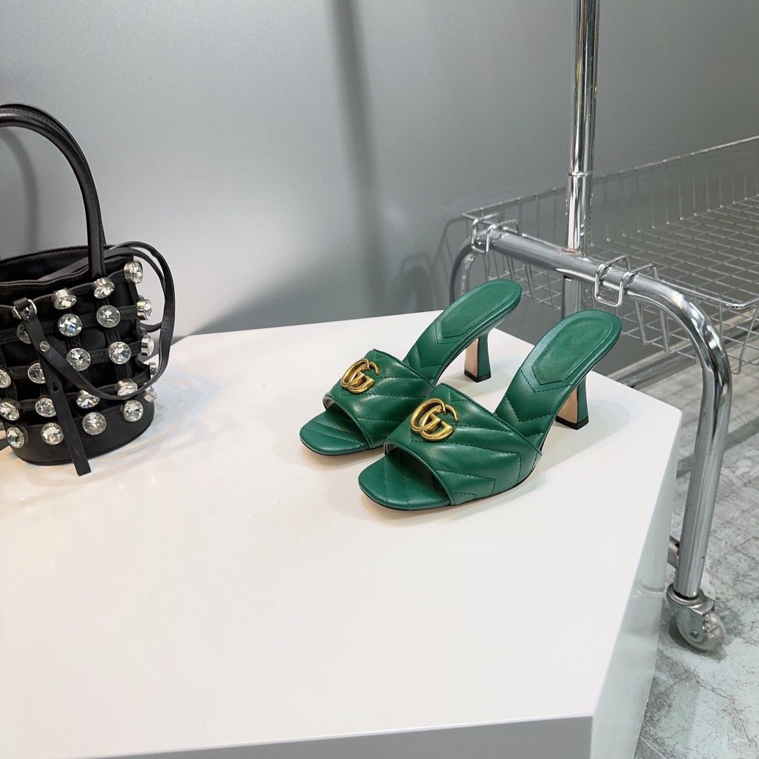 GUCCI SANDALS HIGH-HEELED GREEN