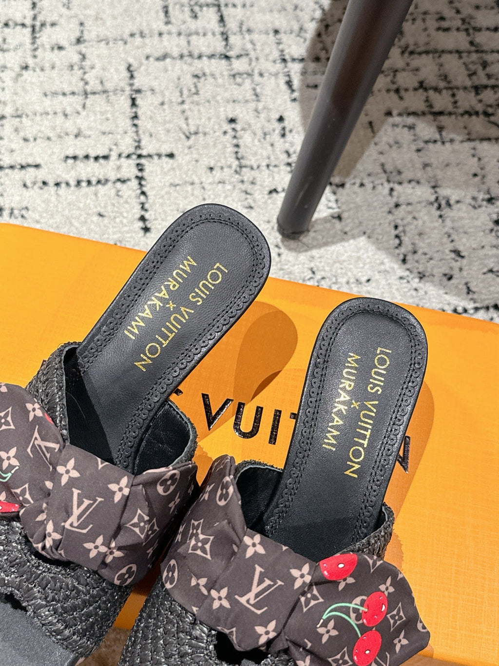 LOUIS VUITTON LV CHERRY HIGH HEELS 25S IN BLACK RAFFIA WITH BOW STYLE 14