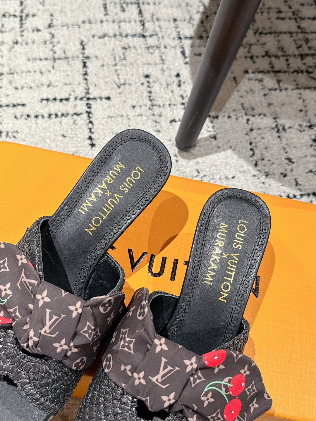 LOUIS VUITTON LV CHERRY HIGH HEELS 25S IN BLACK RAFFIA WITH BOW STYLE 14