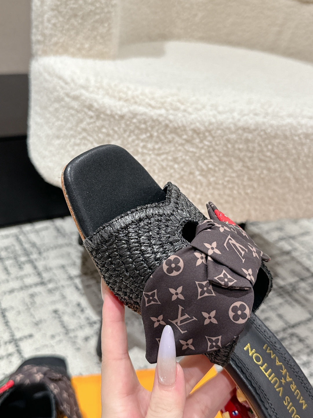 LOUIS VUITTON LV CHERRY HIGH HEELS 25S IN BLACK RAFFIA WITH BOW STYLE 14