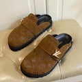 LOUIS VUITTON COSY FLAT COMFORT CLOG IN CHOCOLATE BROWN EMBOSSED SUEDE