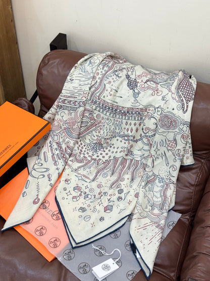 HERMES HERMES 25S SCARF 135 IN SILK CASERE 987502