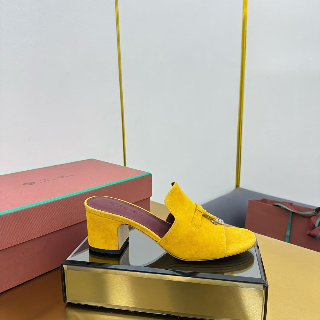 LP BLOCK HEEL SANDALS 25S IN DARK YELLOW SUEDE