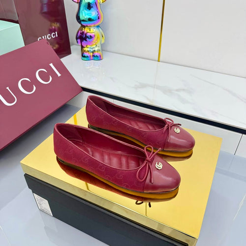 GUCCI BALLET FLATS 25S IN RED FABRIC MIX LAMBSKIN WITH BOW