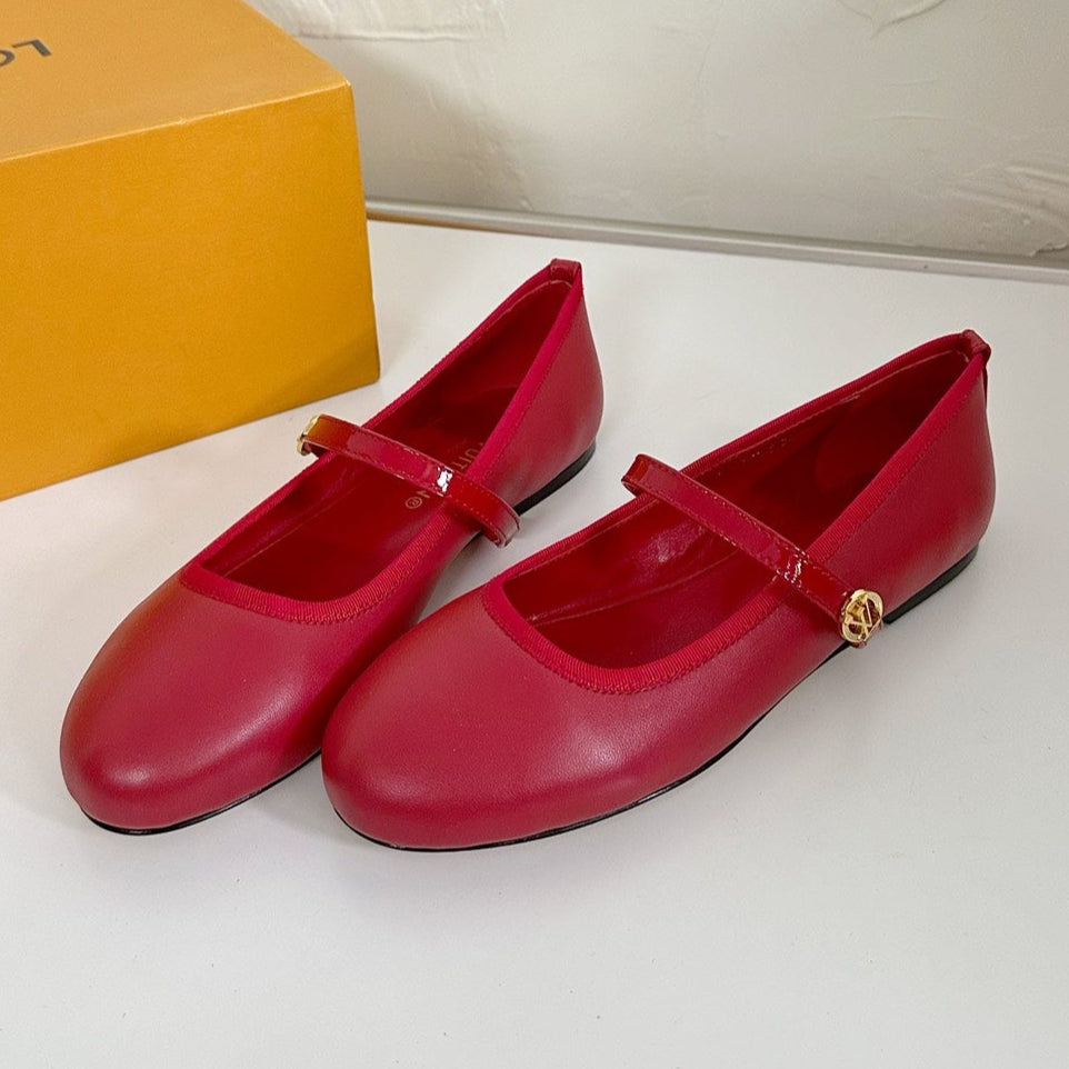 LOUIS VUITTON ROMY FLAT BALLERINA IN RUBY RED CALFSKIN