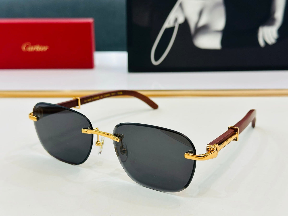 CARTIER RIMLESS SQUARE FRAME SUNGLASSES CT0605S IN METAL AND WOODEN