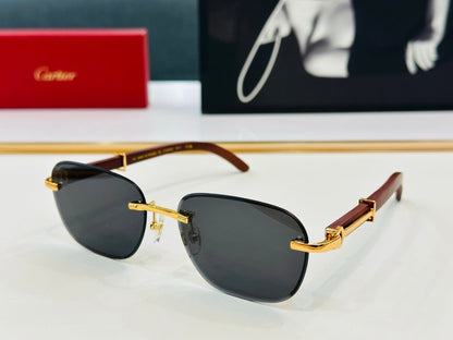 CARTIER RIMLESS SQUARE FRAME SUNGLASSES CT0605S IN METAL AND WOODEN