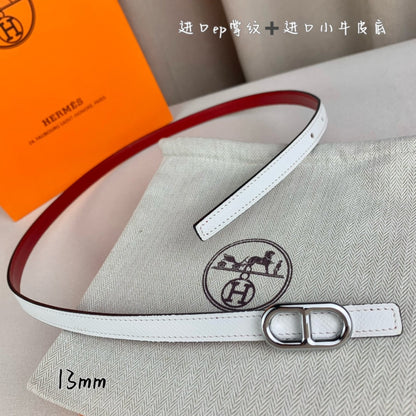 HERMES MAILLON H BELT BUCKLE & REVERSIBLE WHITE LEATHER STRAP 13 MM SILVER HARDWARE