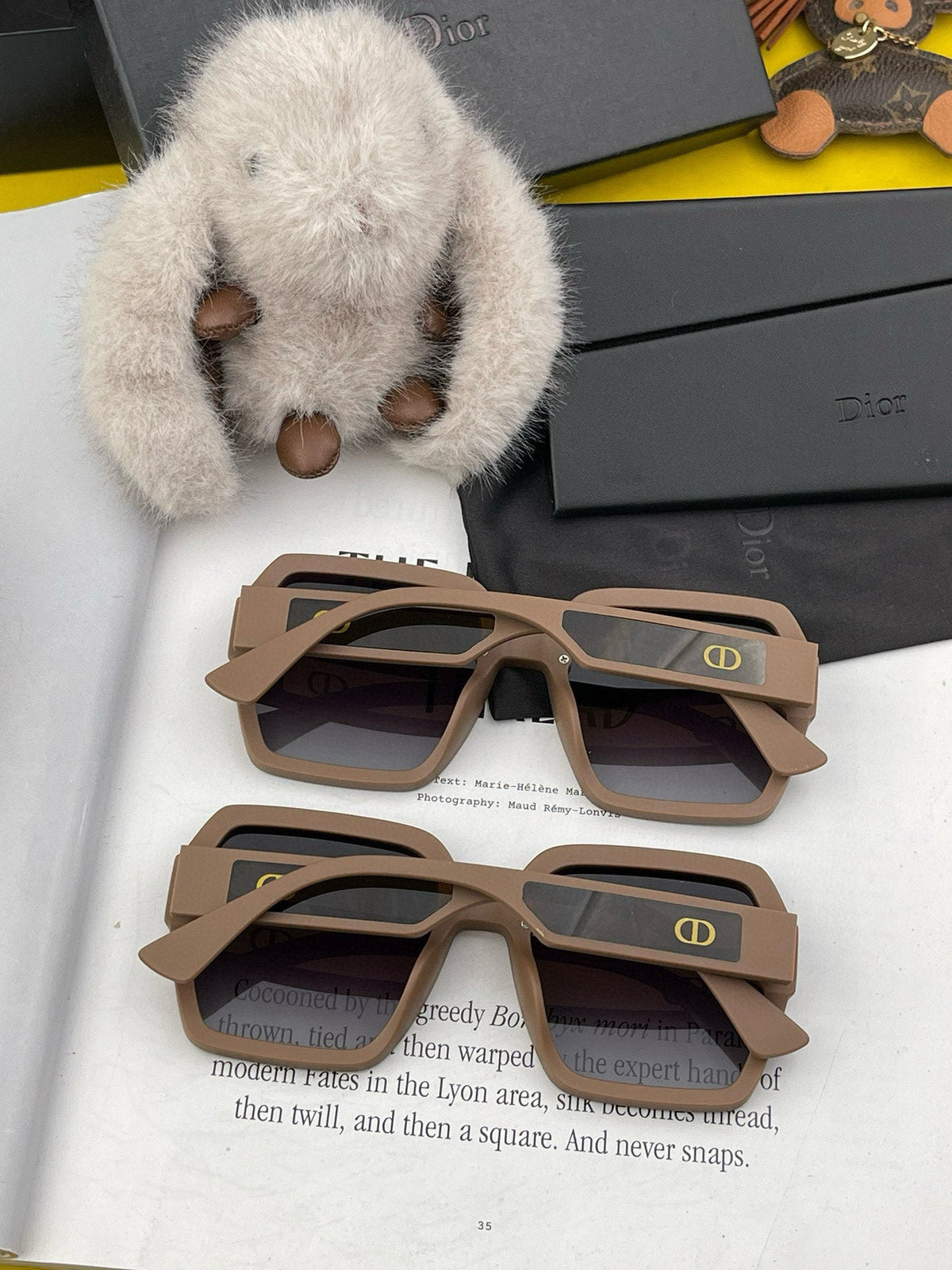 DIOR MONTAIGNE SQUARE SUNGLASSES D1292 IN LIGHT BROWN ACETATE