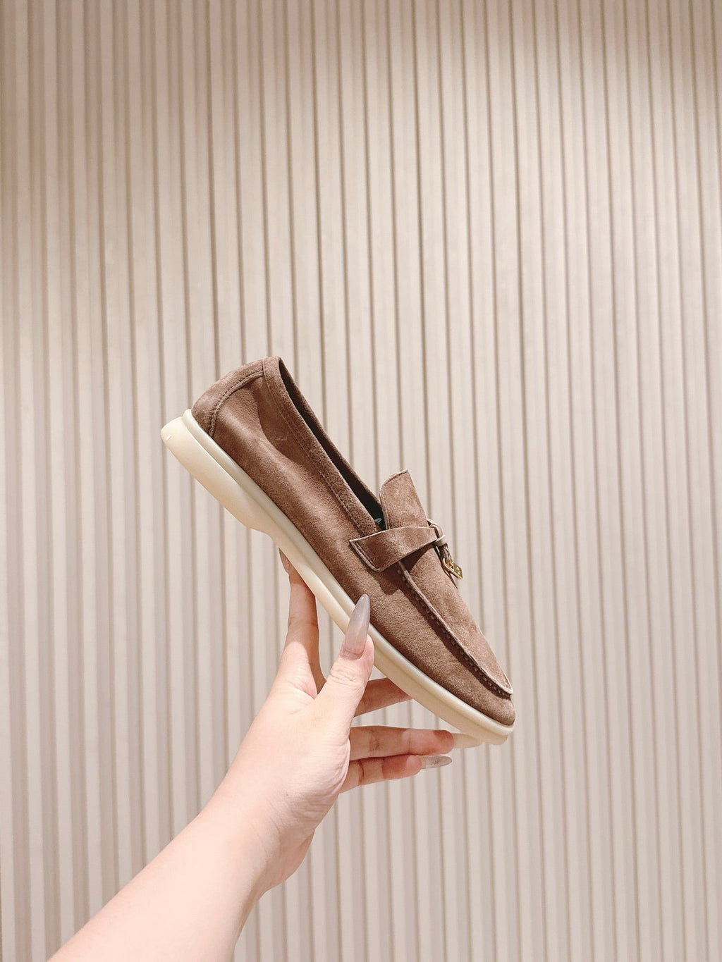 SUMMER WALK LOAFERS BROWN SUEDE WITH GOLD PADLOCK CHARM