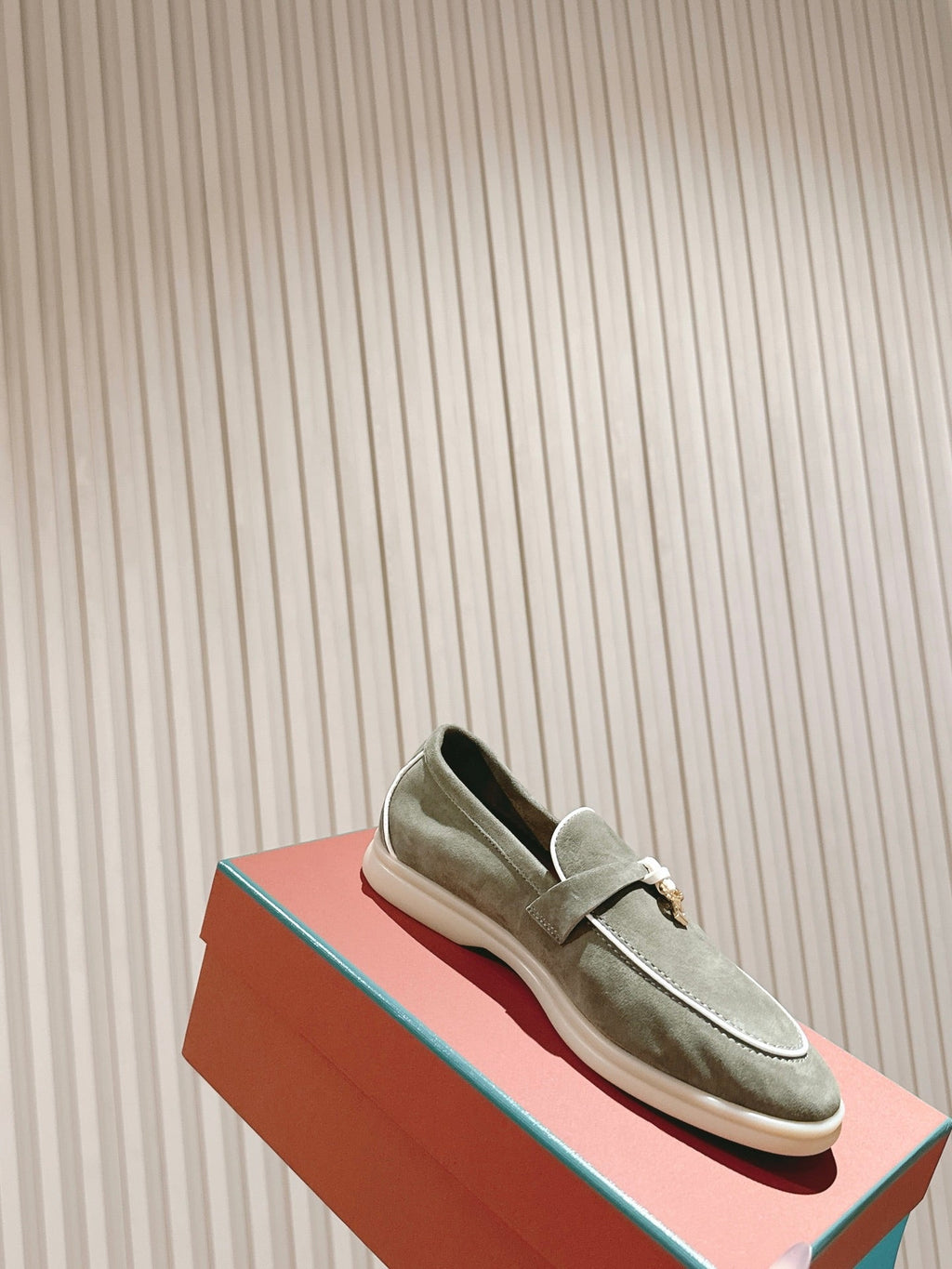 LP LOAFERS 25S IN MOSS GREEN SUEDE WITH SILVER HARDWARE