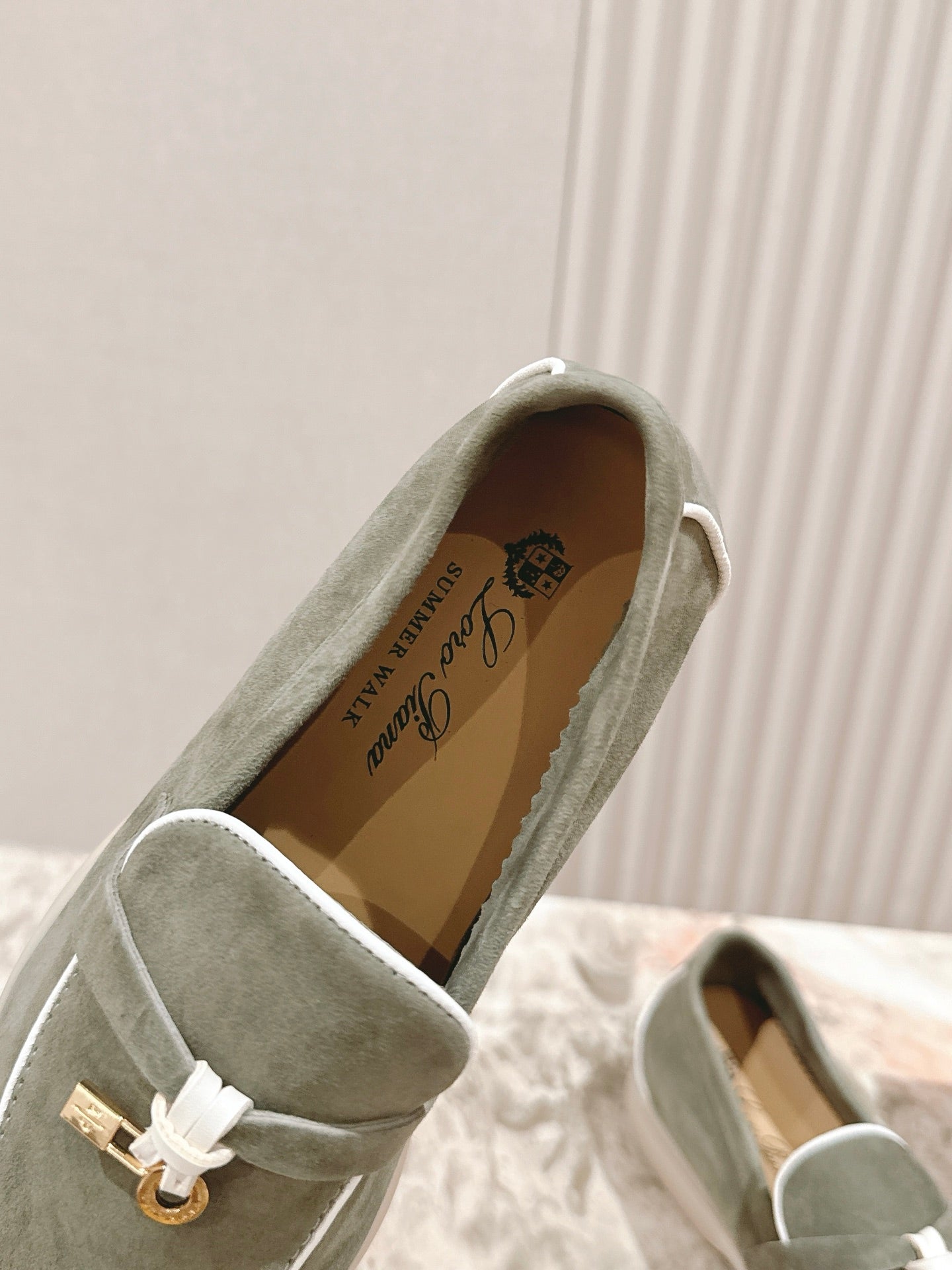 LP LOAFERS 25S IN MOSS GREEN SUEDE WITH SILVER HARDWARE