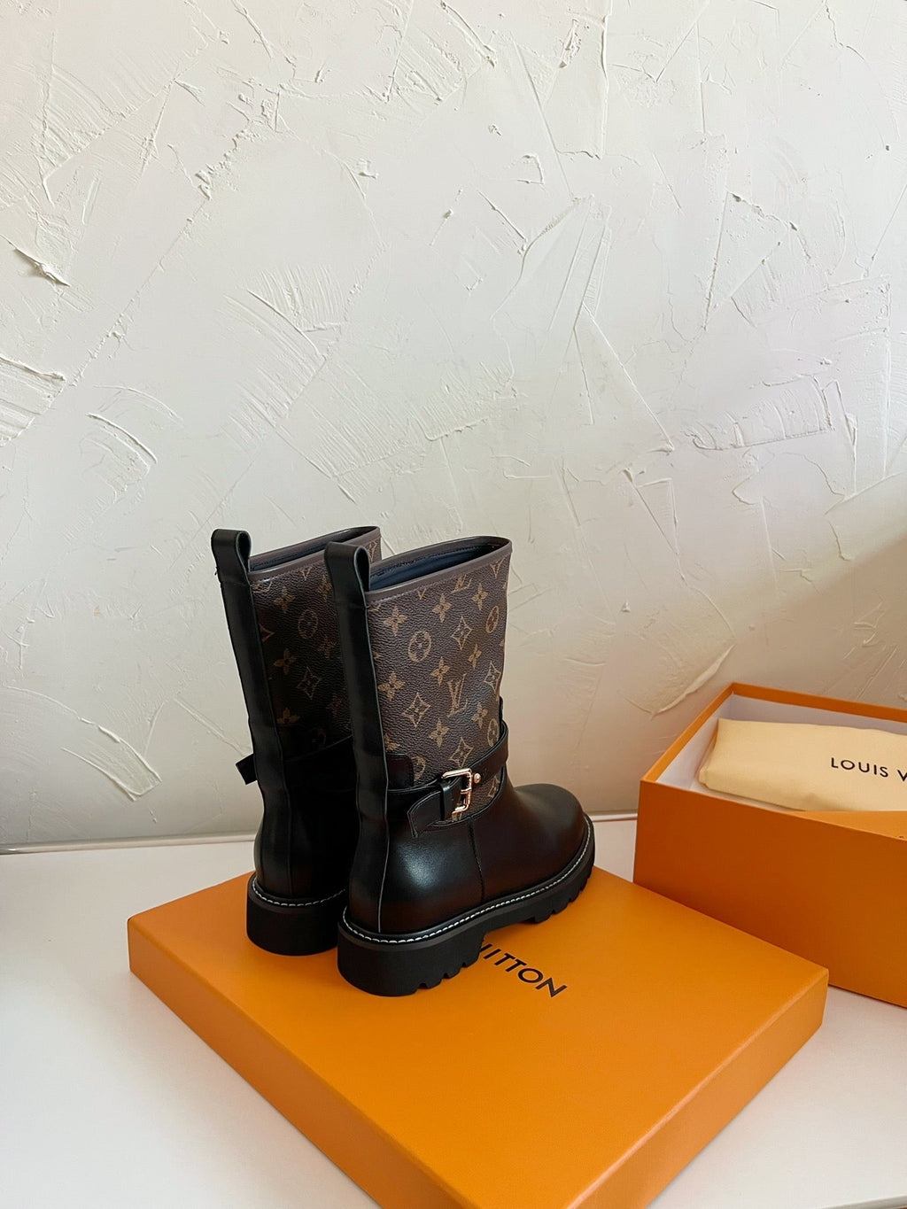 LOUIS VUITTON TERRITORY FLAT ANKLE BOOT IN BLACK MIX CHOCOLATE BROWN MONOGRAM CALFSKIN