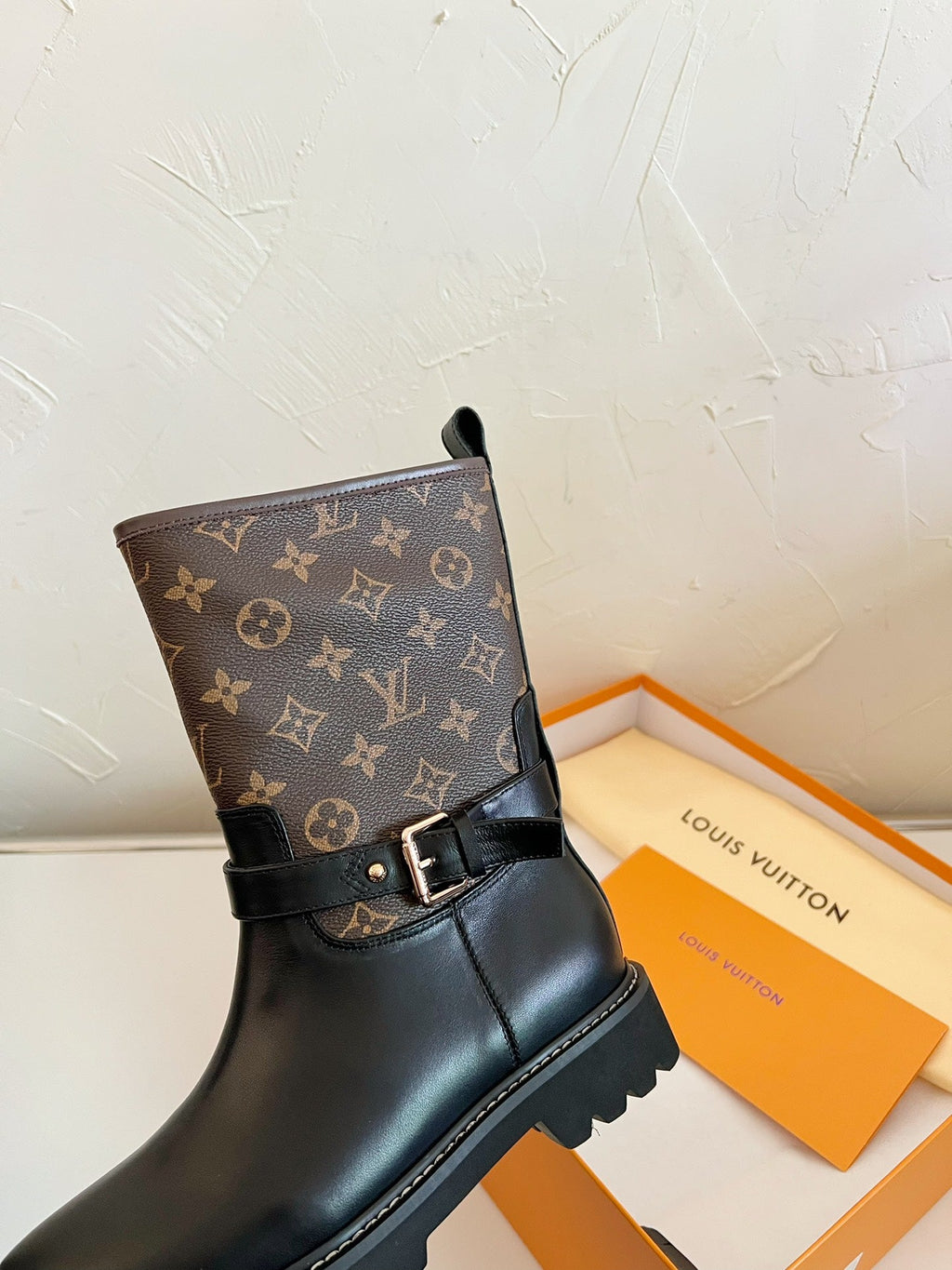 LOUIS VUITTON TERRITORY FLAT ANKLE BOOT IN BLACK MIX CHOCOLATE BROWN MONOGRAM CALFSKIN