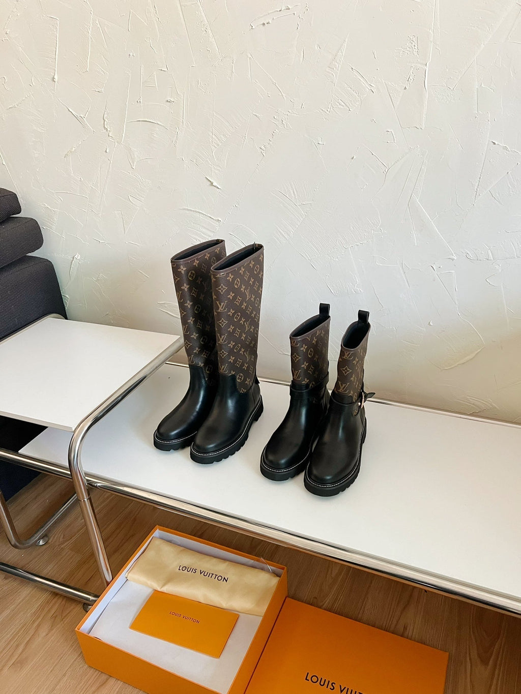 LOUIS VUITTON TERRITORY FLAT ANKLE BOOT IN BLACK MIX CHOCOLATE BROWN MONOGRAM CALFSKIN