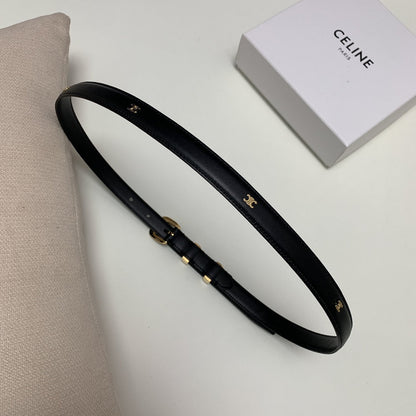 CELINE CL MINI 18 MM WESTERN BELT IN BLACK CALFSKIN GOLD HARDWARE