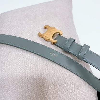 CELINE CL MEDIUM 25 MM TRIOMPHE BELT IN GRAY GREEN LEATHER GOLD HARDWARE