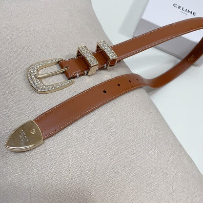 CELINE CL 25 MM MARCO BELT WITH STRASS IN BRONZE BROWN CALFSKIN GOLD HARDWARE