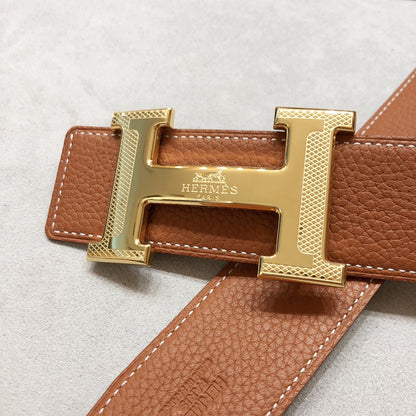 HERMES H D'ANCRE BELT BUCKLE & REVERSIBLE BRONZE BROWN LEATHER STRAP 38 MM GOLD HARDWARE