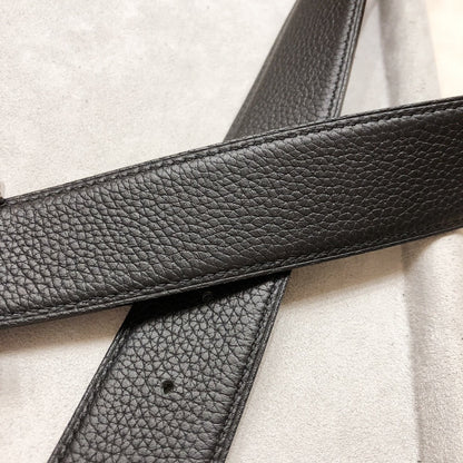 HERMES H D'ANCRE BELT BUCKLE & REVERSIBLE BLACK LEATHER STRAP 38 MM SILVER HARDWARE