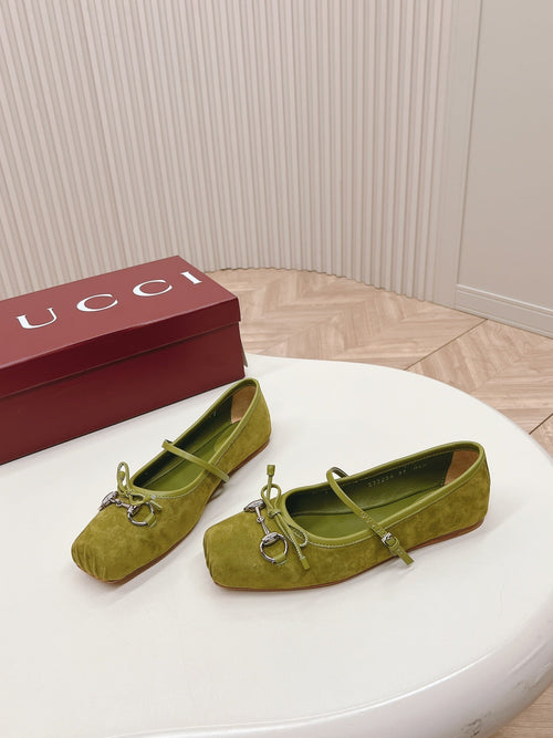 GUCCI BALLET FLAT OLIVE GREEN SUEDE