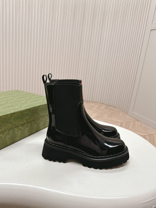 GUCCI CLASSIC MARTIN BOOTS IN BLACK PATENT LEATHER