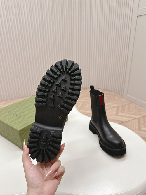 GUCCI CLASSIC MARTIN BOOTS IN BLACK IMPORTED CALFSKIN