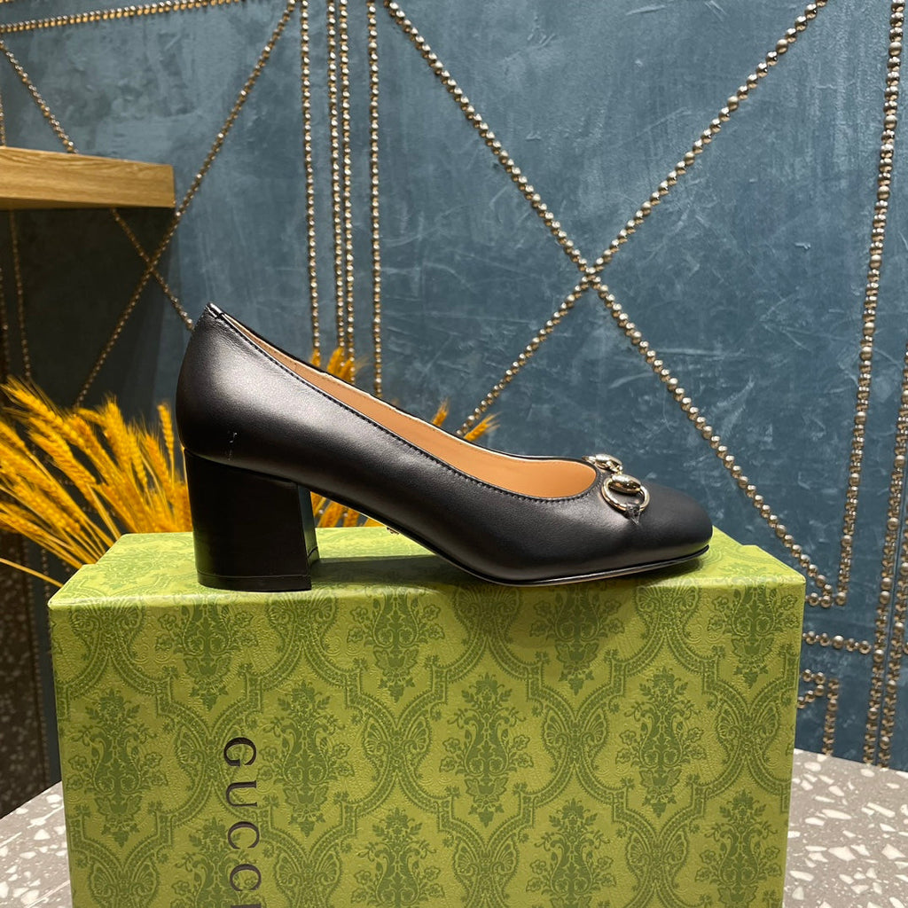 GUCCI HIGH PUMP 55MM IN BLACK SHEEPSKIN