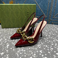 GUCCI WOMEN'S SLINGBACK 10.5 CM IN GARNET RED CALFSKIN WITH GOLD HARDWARE