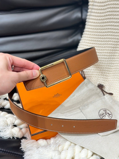 HERMES OSCAR BELT GOLD BUCKLE & REVERSIBLE GINGER ORANGE LEATHER STRAP 38MM