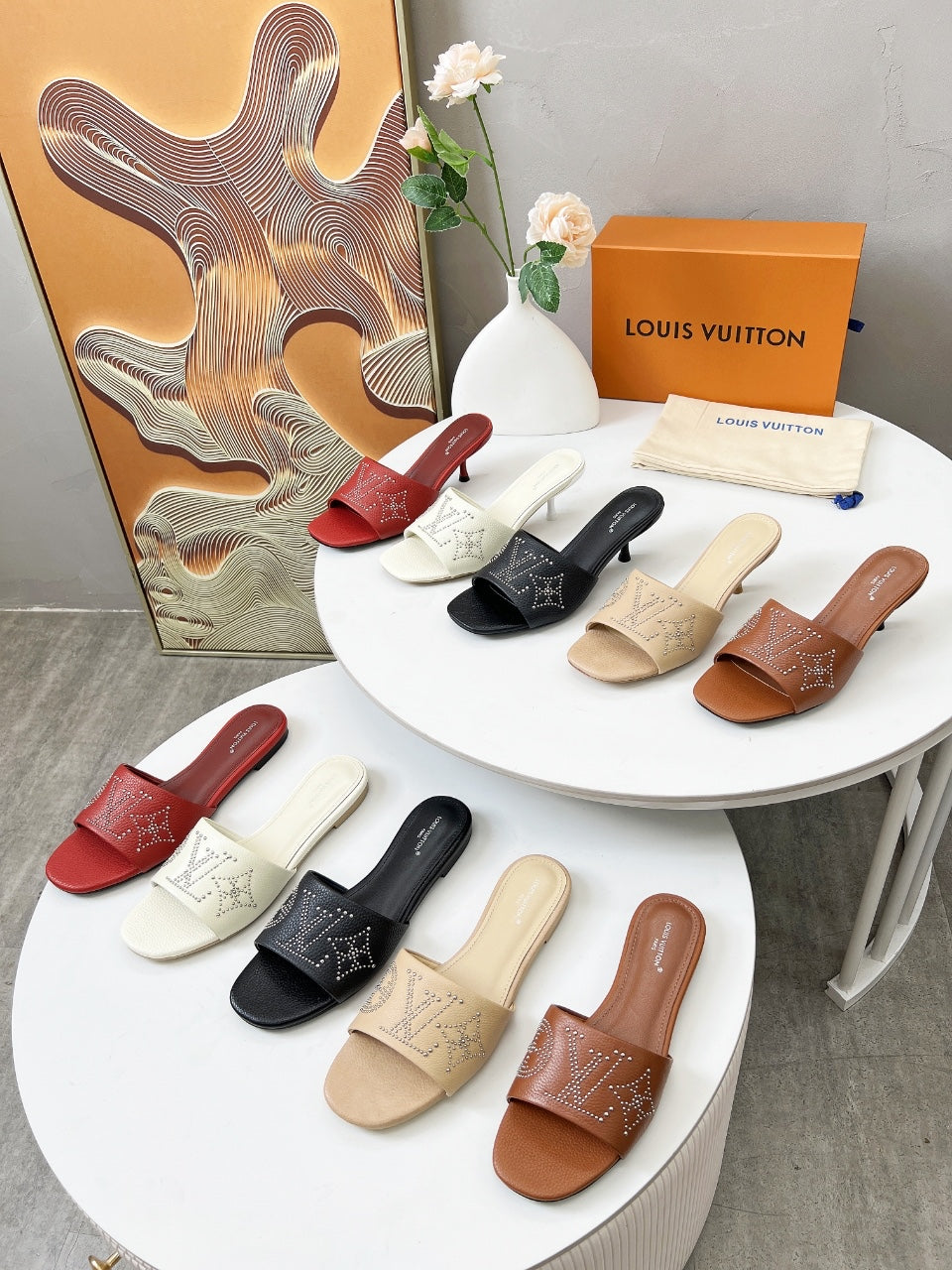 LOUIS VUITTON HIGH MULE IN BLACK LAMBSKIN WITH RHINSTONES 55 MM