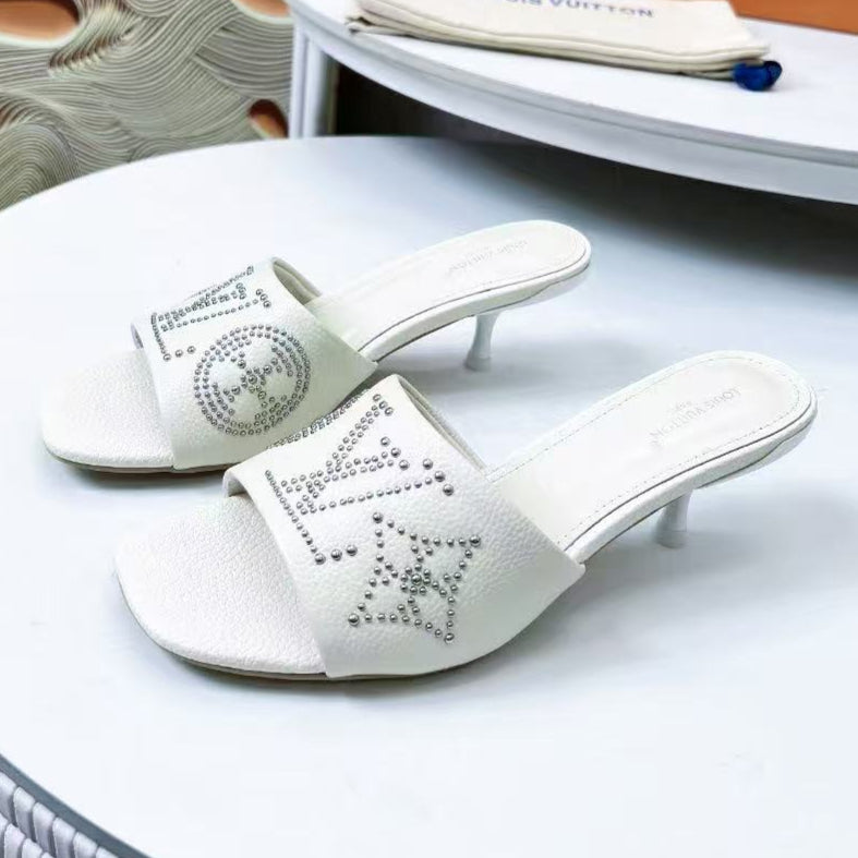 LOUIS VUITTON HIGH MULE IN WHITE LAMBSKIN WITH RHINSTONES 55 MM