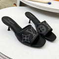 LOUIS VUITTON HIGH MULE IN BLACK LAMBSKIN WITH RHINSTONES 55 MM