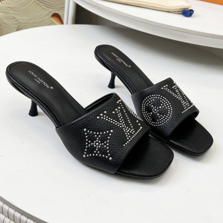 LOUIS VUITTON HIGH MULE IN BLACK LAMBSKIN WITH RHINSTONES 55 MM