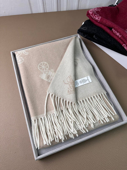 COACH HORSE & CARRIAGE PRINT SCARF 195 CM IN BEIGE WOOL 375241