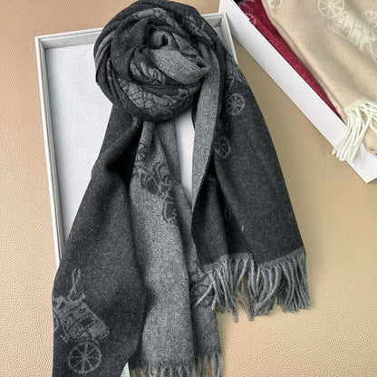 COACH HORSE & CARRIAGE PRINT SCARF 195 CM IN BLACK WOOL 375242