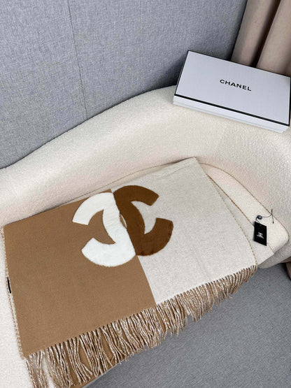 CHANEL SCARF 200 CM IN CIDER BROWN MIX WHITE CASHMERE AND WOOL 399796