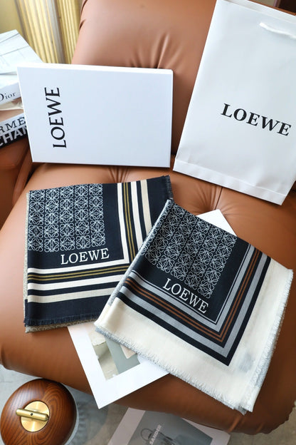 LOEWE ANAGRAM SQUARE 140 CM SCARF IN COLORFUL SILK AND CASHMERE 413599