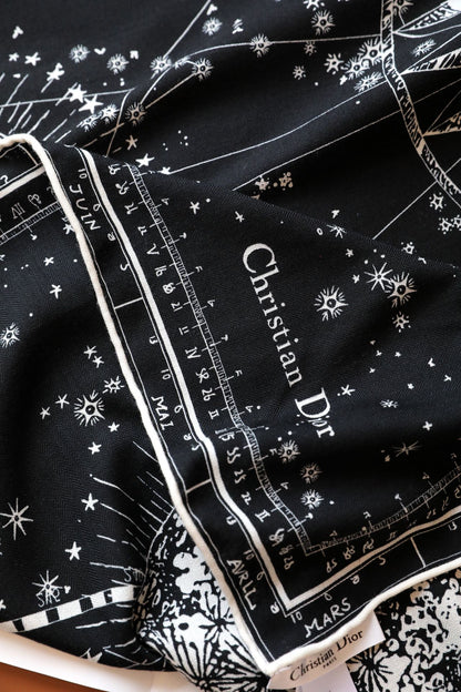 DIOR SQUARE SCARF 140 CM IN BLACK MIX WHITE MONOGRAM SILK 393136