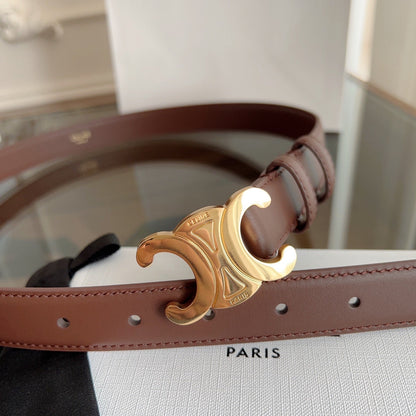 CELINE TRIOMPHE BELT 24MM IN BROWN CALFSKIN WITH GOLD BUCKLE