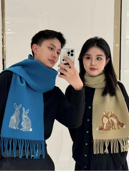 BURBERRY HARE WOOL CASHMERE SCARF 180 CM COBALT BLUE 376428
