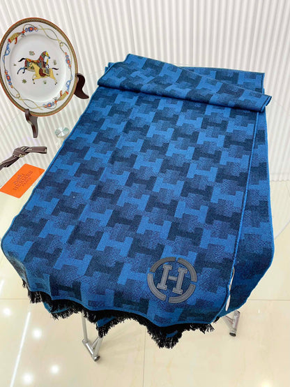 HERMES SCARF 200 CM IN COBALT BLUE MONOGRAM CASERE