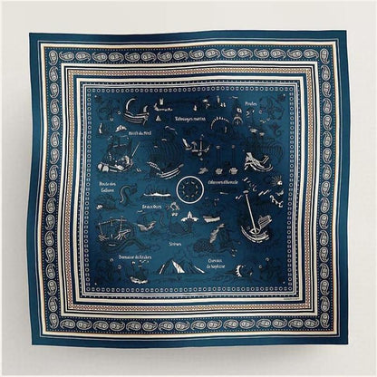 HERMES TATOUAGES MARINS BANDANA SHAWL 135 CM COLORFUL 385443
