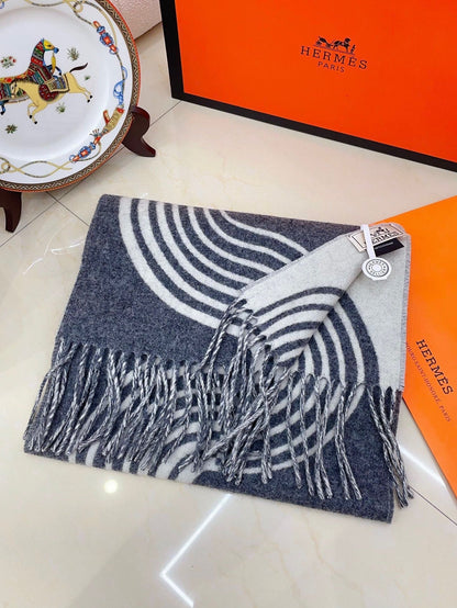 HERMES SCARF 180 CM IN SHARK GREY MIX WHITE CASERE