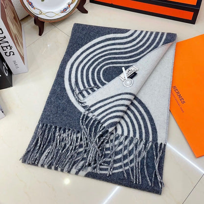 HERMES SCARF 180 CM IN SHARK GREY MIX WHITE CASERE