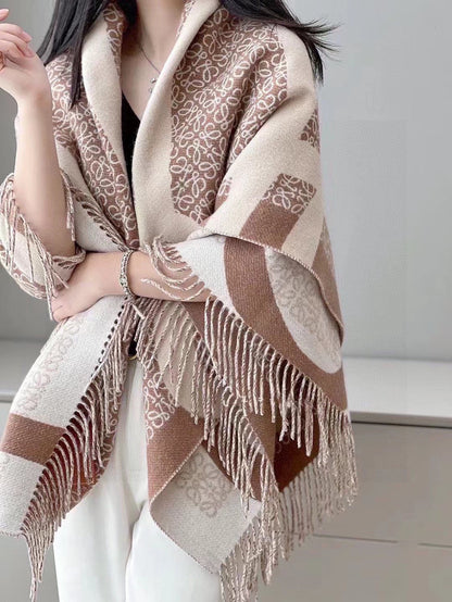 LOEWE ANAGRAM SCARF 140 CM IN CAMEL BEIGE WOOL 410213