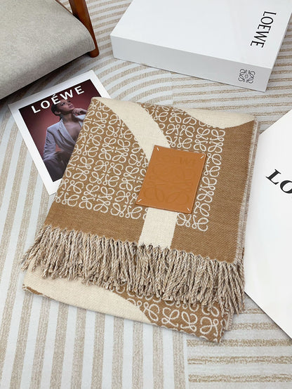 LOEWE ANAGRAM SCARF 140 CM IN CAMEL BEIGE WOOL 410213