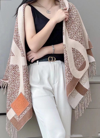 LOEWE ANAGRAM SCARF 140 CM IN CAMEL BEIGE WOOL 410213