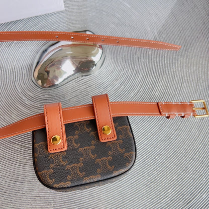 CELINE CL BELT MONOGRAM BROWN BAG TRIOMPHE 25 MM BELT TRIOMPHE ORANGE CALFSKIN
