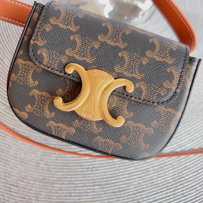 CELINE CL BELT MONOGRAM BROWN BAG TRIOMPHE 25 MM BELT TRIOMPHE ORANGE CALFSKIN